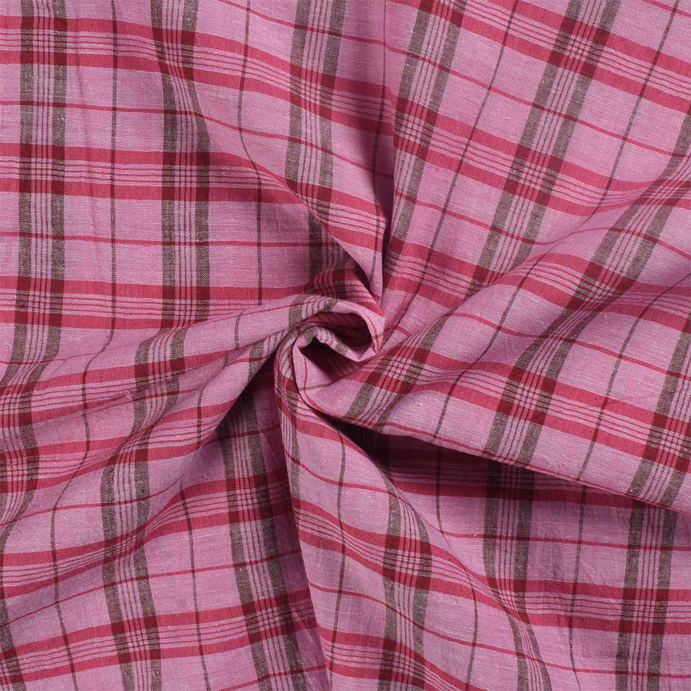 Check Pink & Brown Pure Cotton 102 GSM Handwoven Fabric 370