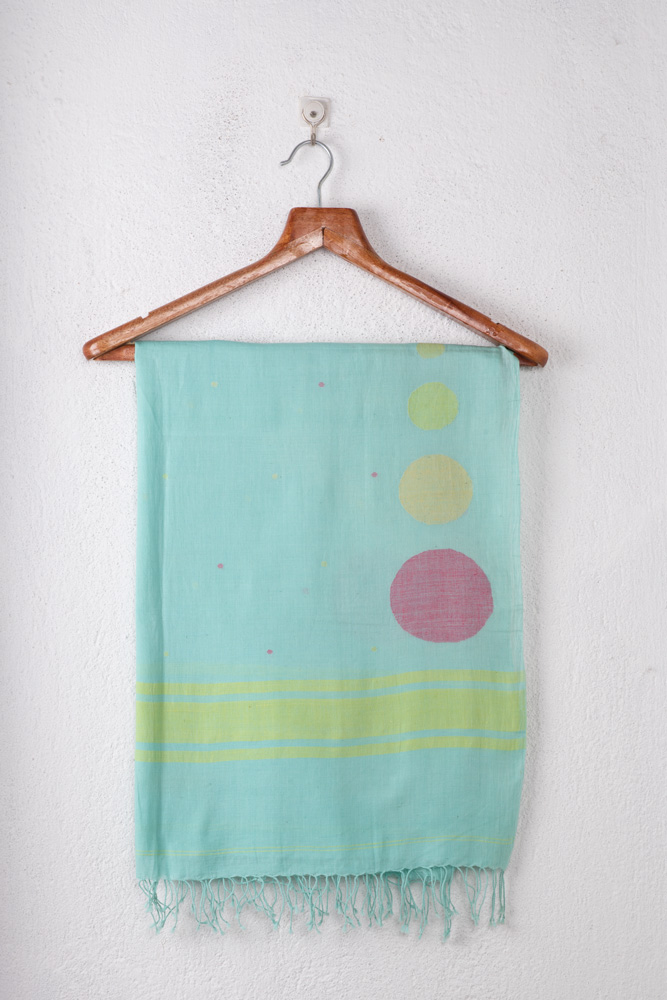 Geometric Turquoise Jamdani Handwoven Pure Cotton Scarf