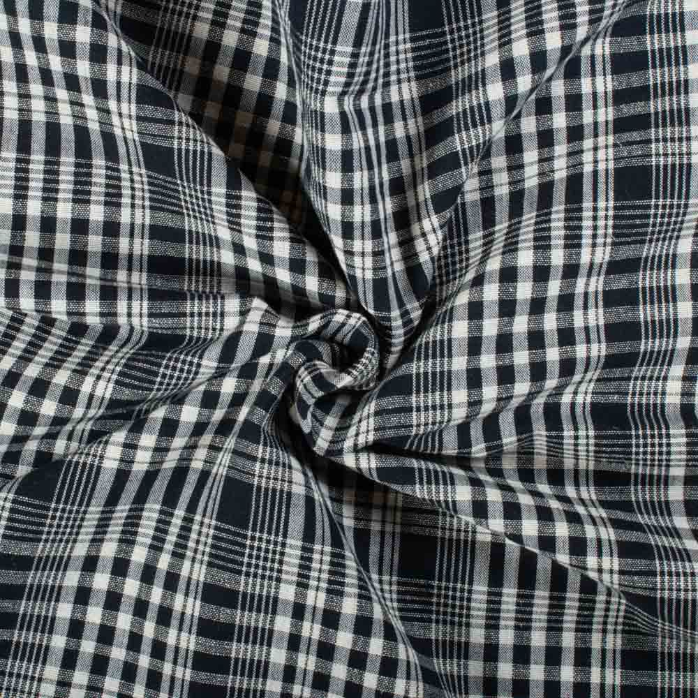 Black & White Check Cotton Hemp 115 GSM Handwoven Fabric