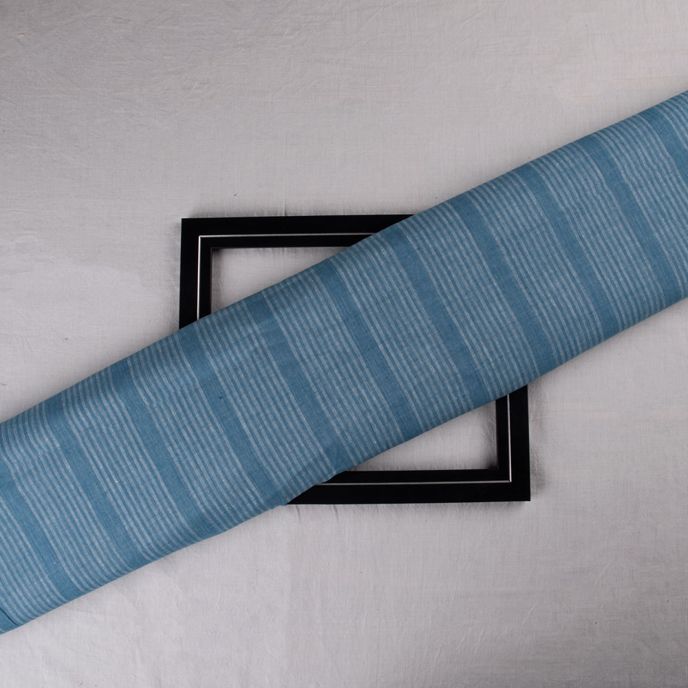 Stripe Blue Pure Cotton 62 GSM Handwoven Fabric