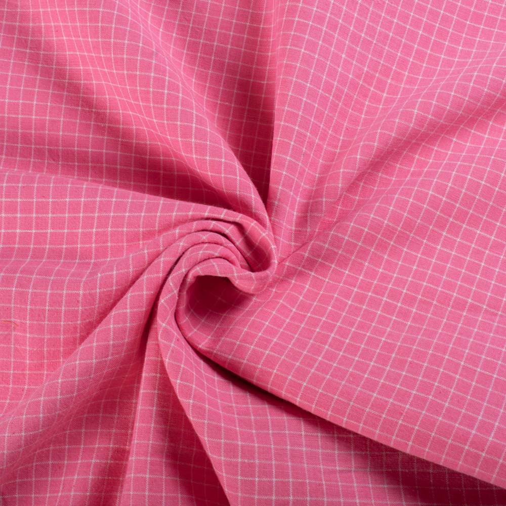 Pink White Check 100 GSM Pure Cotton Handwoven Fabric