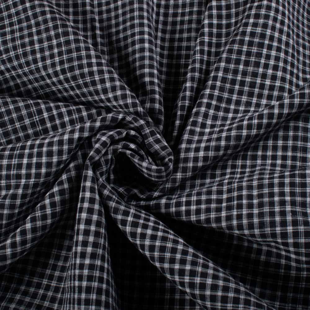 Check Black & White Pure Cotton 65 GSM Handwoven Fabric