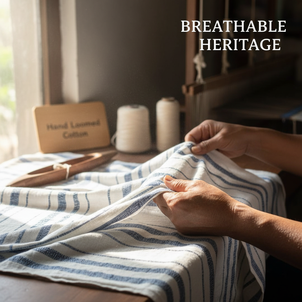 Breathable handwoven Khesh cotton fabric with textured surface for comfortable clothing