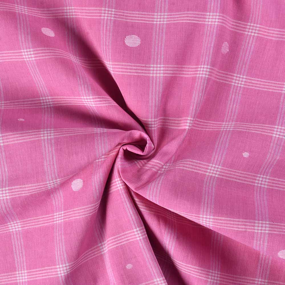 Check Pink Jamdani Pure Cotton 70 GSM Handwoven Fabric 287