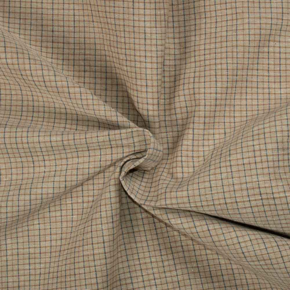 Check Cream Brown Pure Cotton 90 GSM Handwoven Fabric