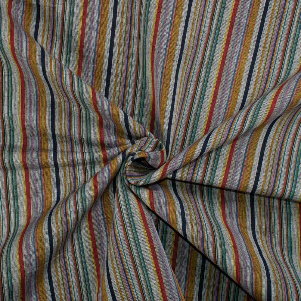 Stripe Multicolor Pure Cotton 95 GSM Handwoven Fabric 364