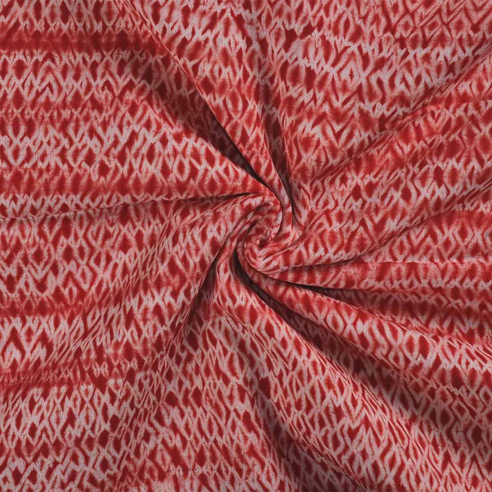 Abstract Red & White Shibori Mercerised Cotton 70 GSM Fabric