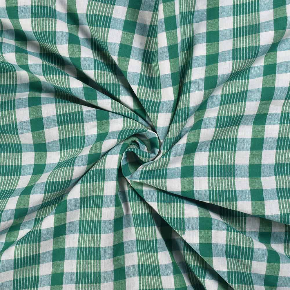 Check Green & White Pure Cotton 88 GSM Handwoven Fabric 394