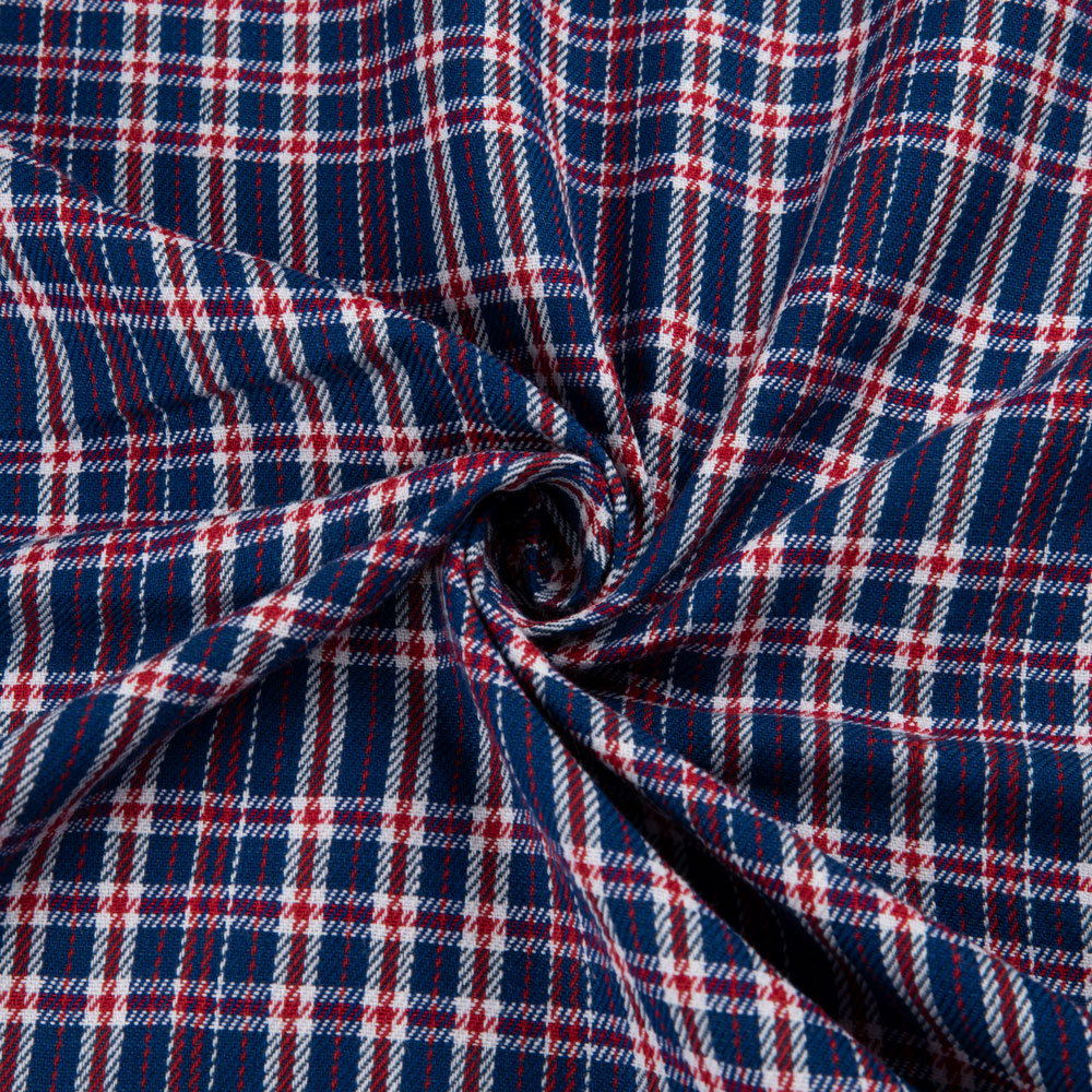 Check Twill Red Blue Colour Pure Cotton 120 GSM Handwoven Fabric 32
