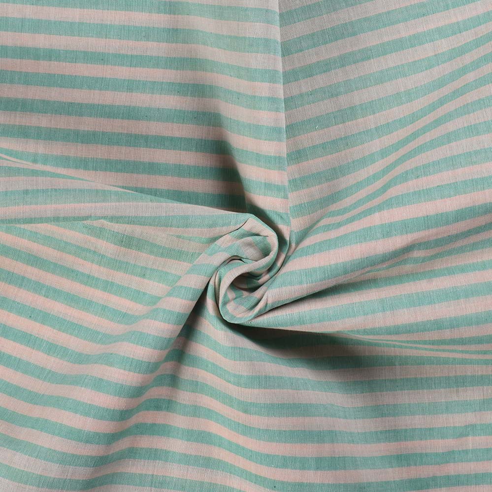 Stripe Green & Cream Pure Cotton 62 GSM Handwoven Fabric