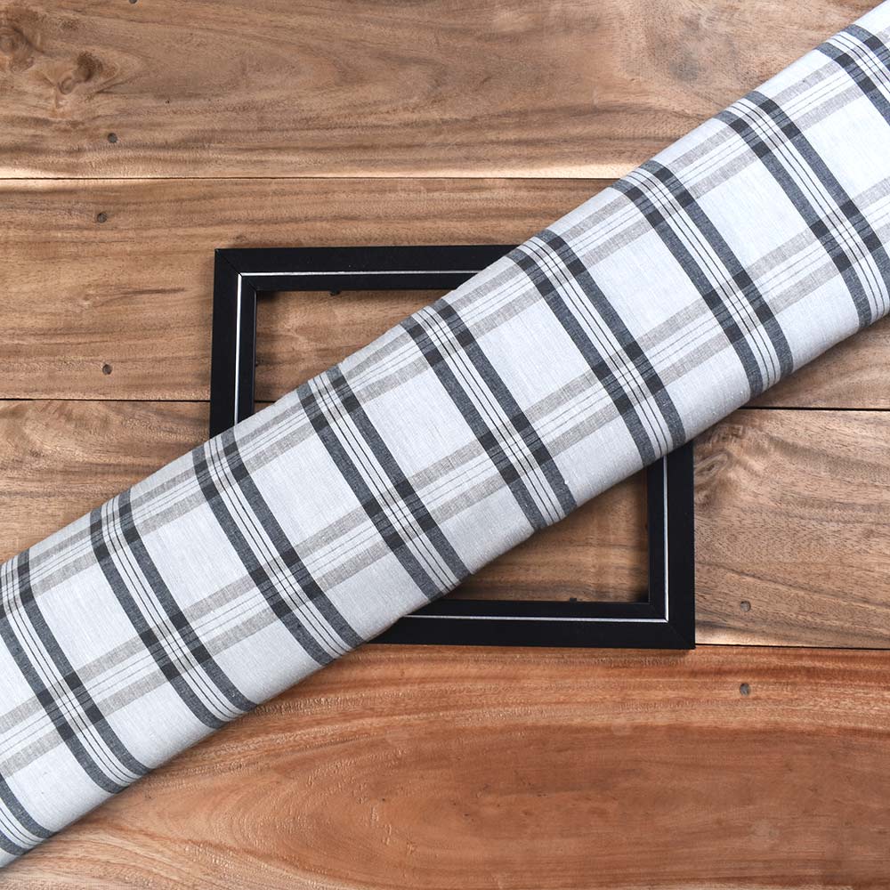 Check Black & Grey Pure Cotton 108 GSM Handwoven Fabric