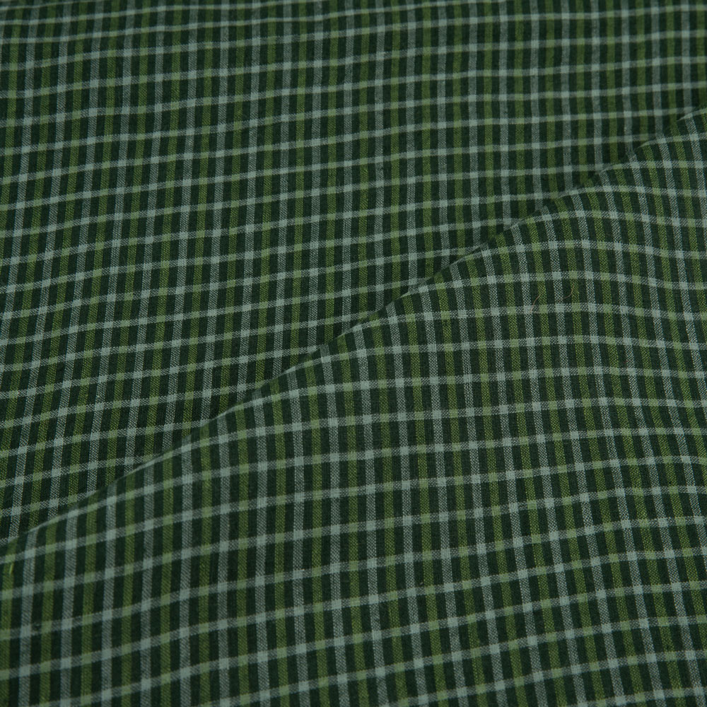CHECK GREEN PURE COTTON 60 GSM HANDWOVEN FABRIC