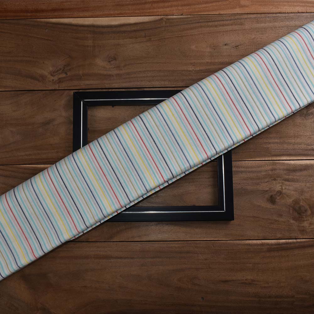 Stripe Multicolor Khadi Cotton 70 GSM Handwoven Fabric