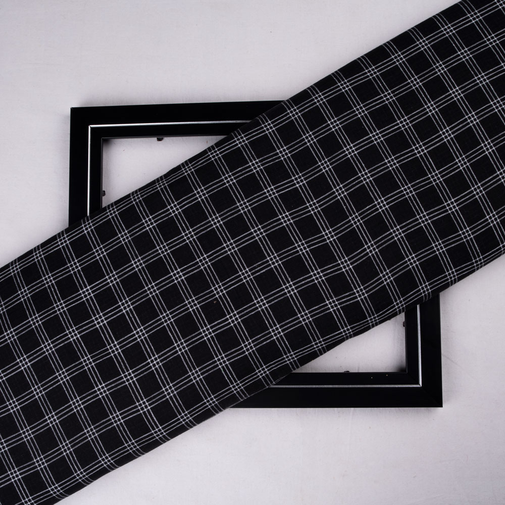 Check Black Pure Cotton 90 GSM Handwoven Fabric