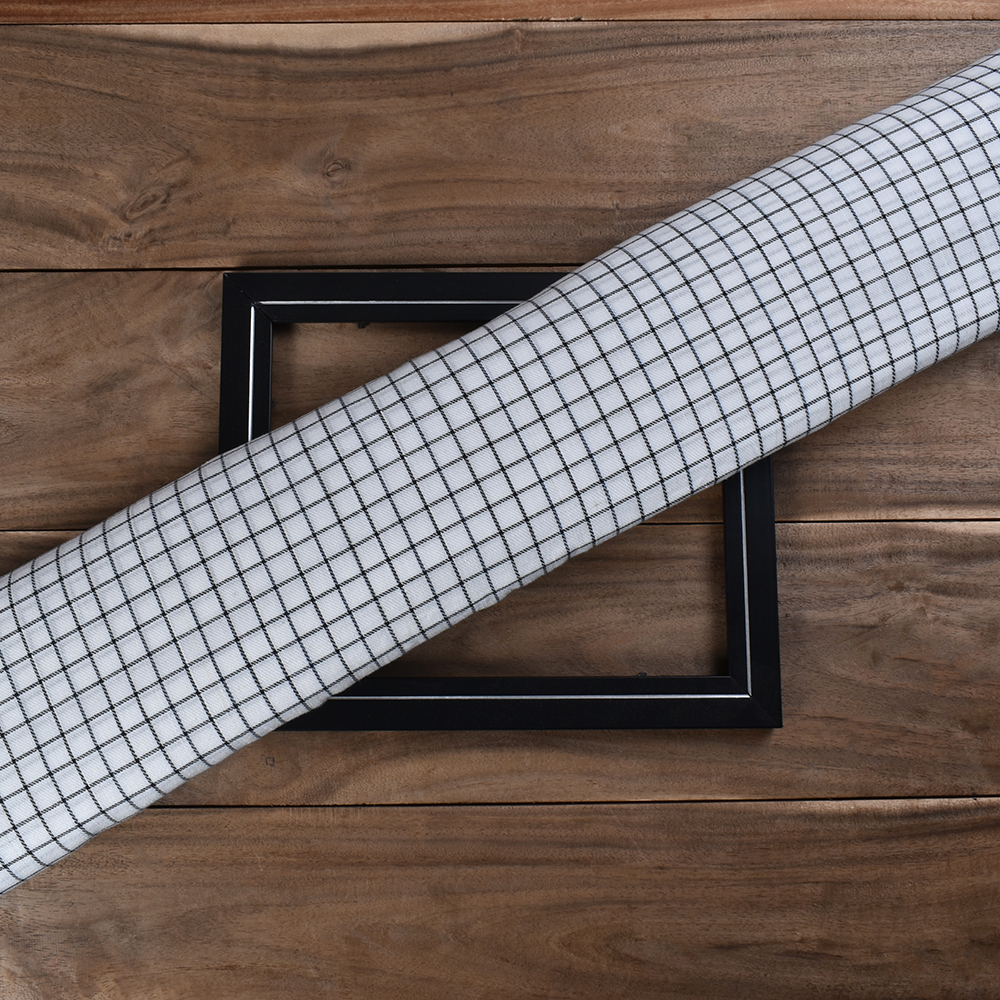 Check Twill White Black Pure Cotton 100 GSM Handwoven Fabric