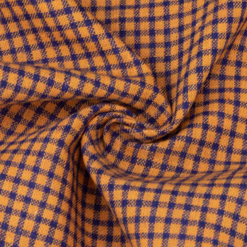 Check Orange & Blue Pure Cotton 105 GSM Handwoven Fabric