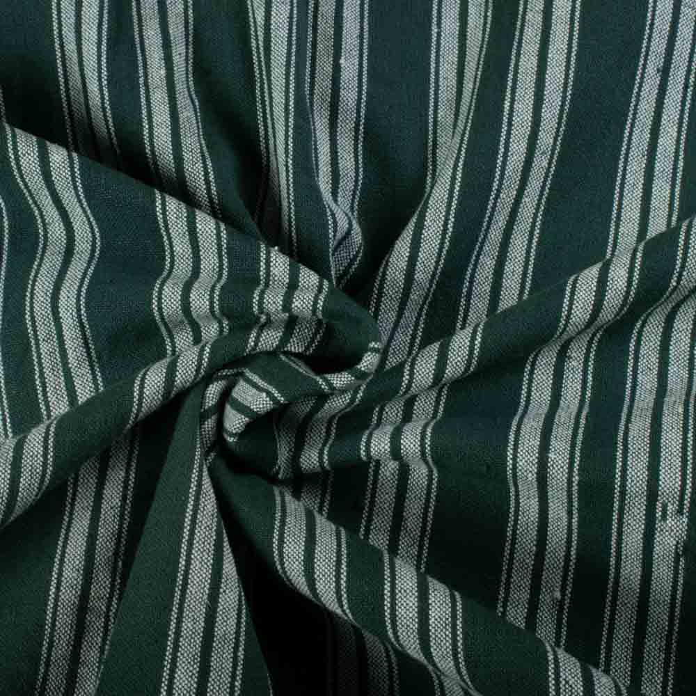 Stripe Green & White Pure Cotton 175 GSM Handwoven Fabric