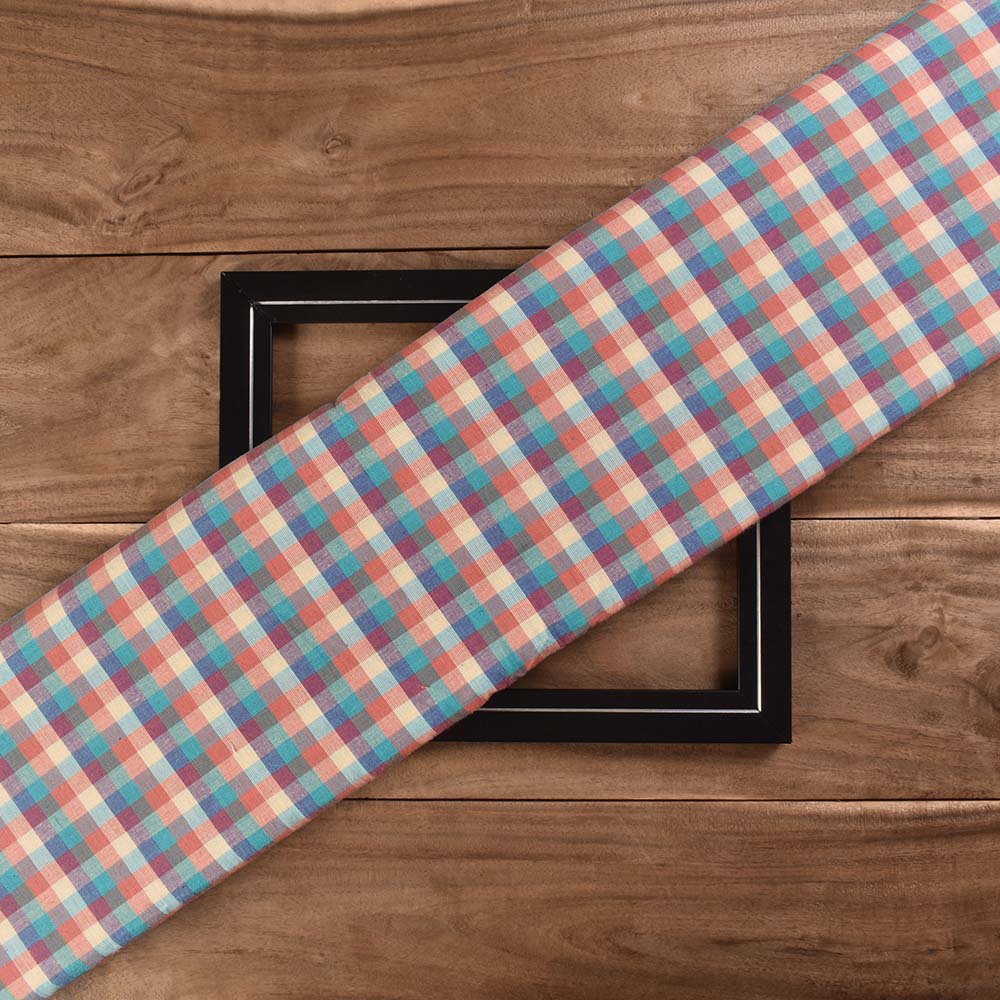 Check Multicolour Pure Cotton 96 GSM Handwoven Fabric 471