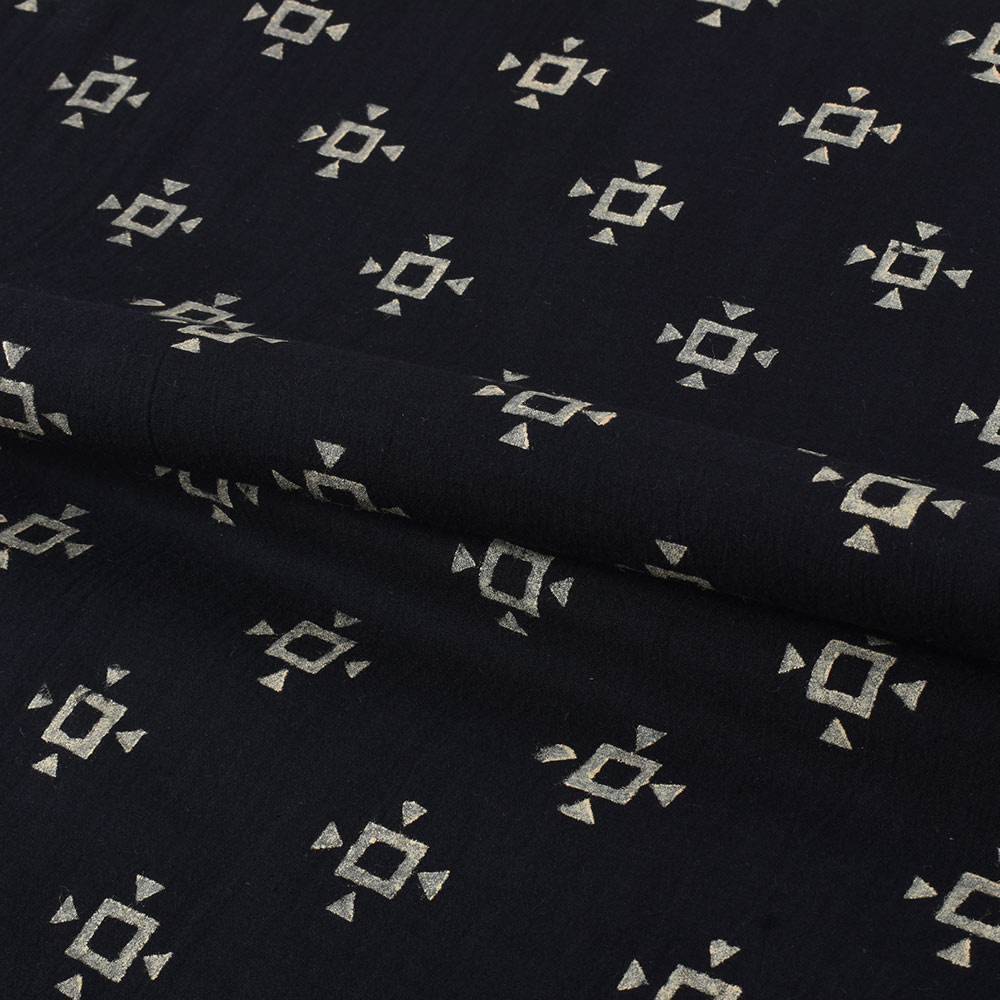 ABSTRACT BLACK BLOCK PRINTED PURE COTTON 65 GSM HANDWOVEN FABRIC