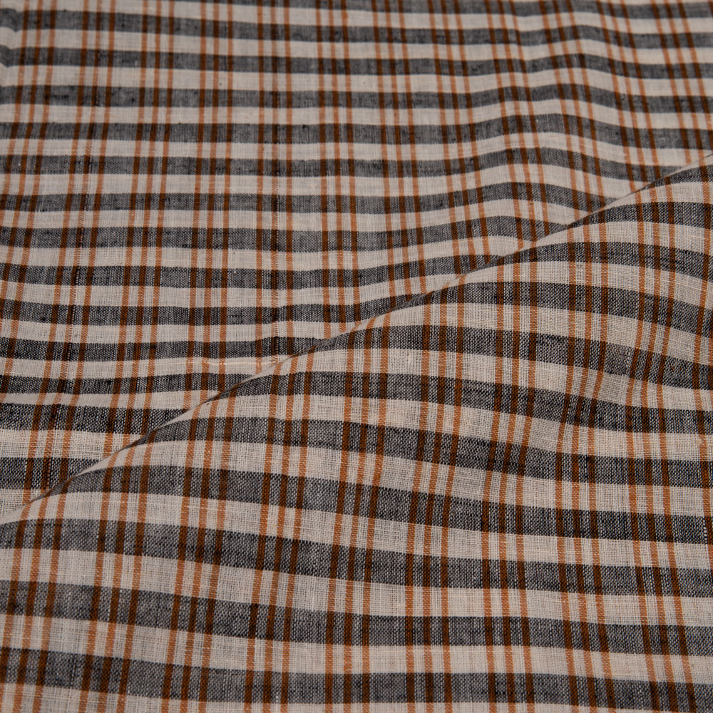 CHECK BROWN PURE COTTON 61 GSM HANDWOVEN FABRIC