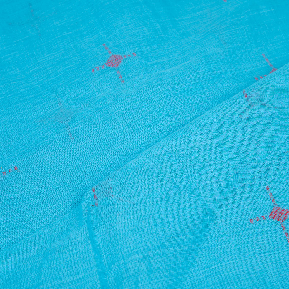 GEOMETRIC BLUE JAMDANI PURE COTTON 58 GSM FABRIC 180