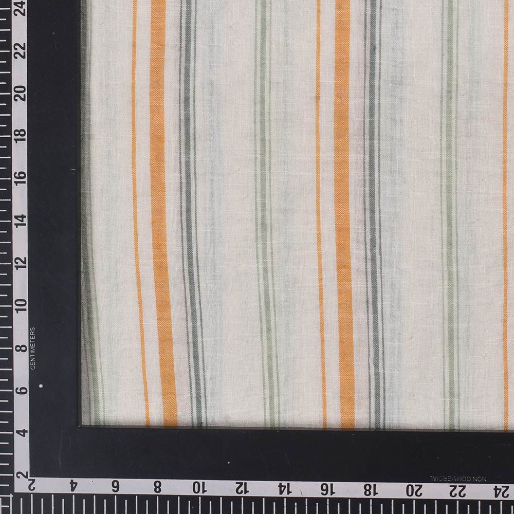 STRIPE WHITE ORANGE & GREEN PURE COTTON 89 GSM HANDWOVEN FABRIC