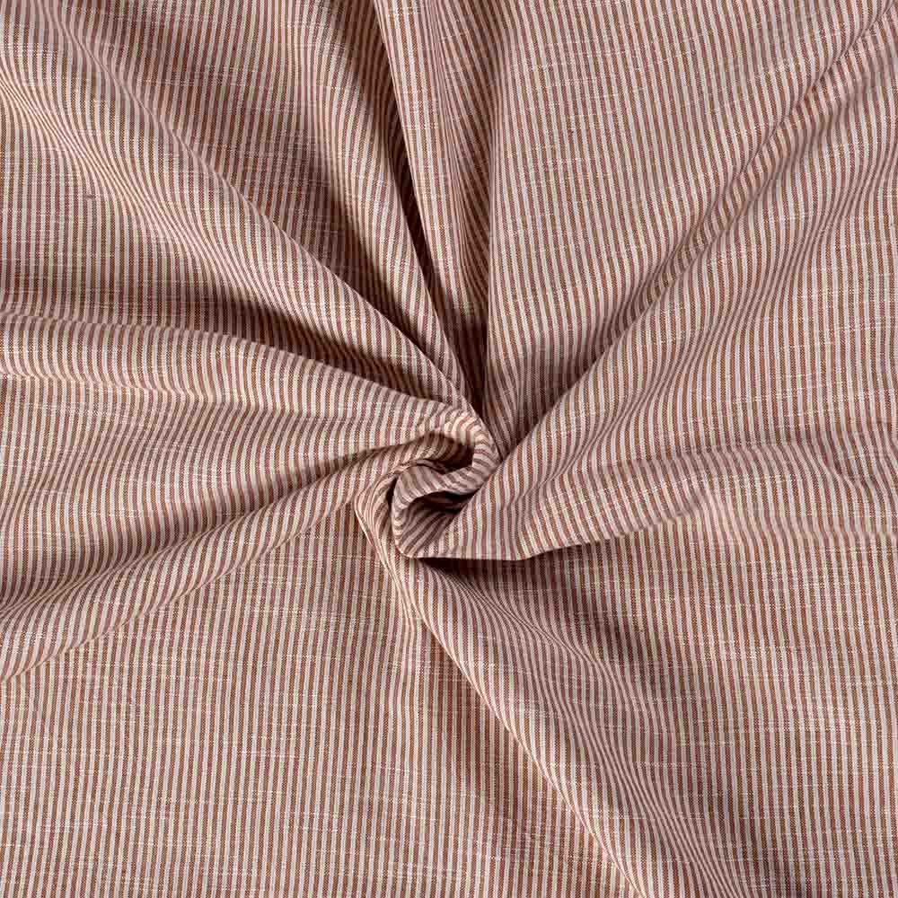 Stripe Brown White Slub Pure Cotton 105 GSM Handwoven Fabric