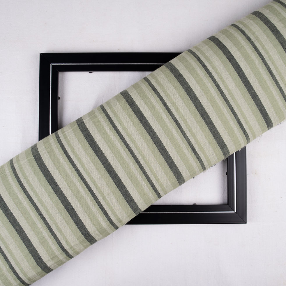 Stripe Light Green Pure Cotton 64 GSM Handwoven Fabric
