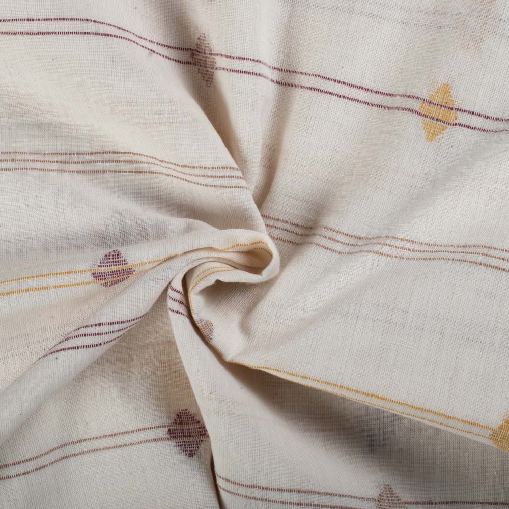 Ecru Base Pure Cotton 100 GSM Multiguti Handwoven Jamdani Fabric