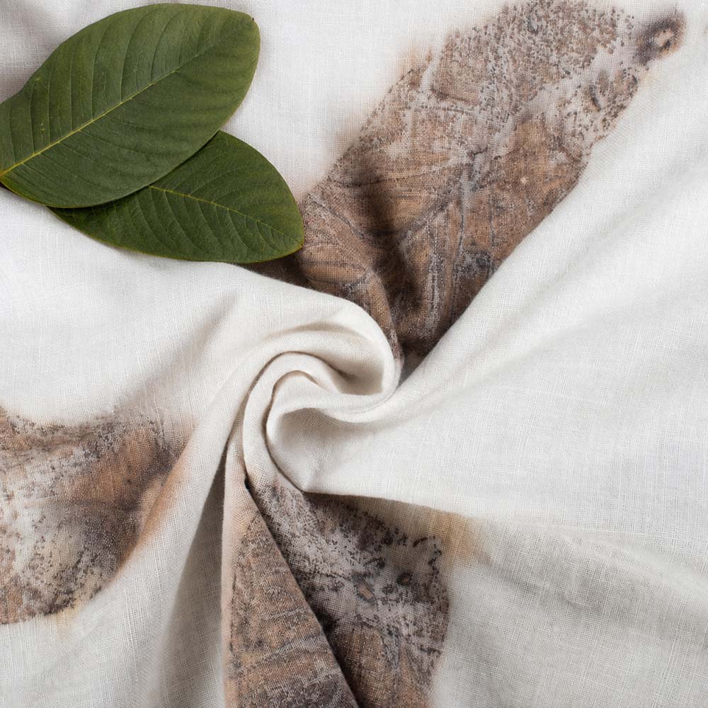 Guava Leaf Eco Print Naturally Dyed Pure Khadi Fabric 142 GSM