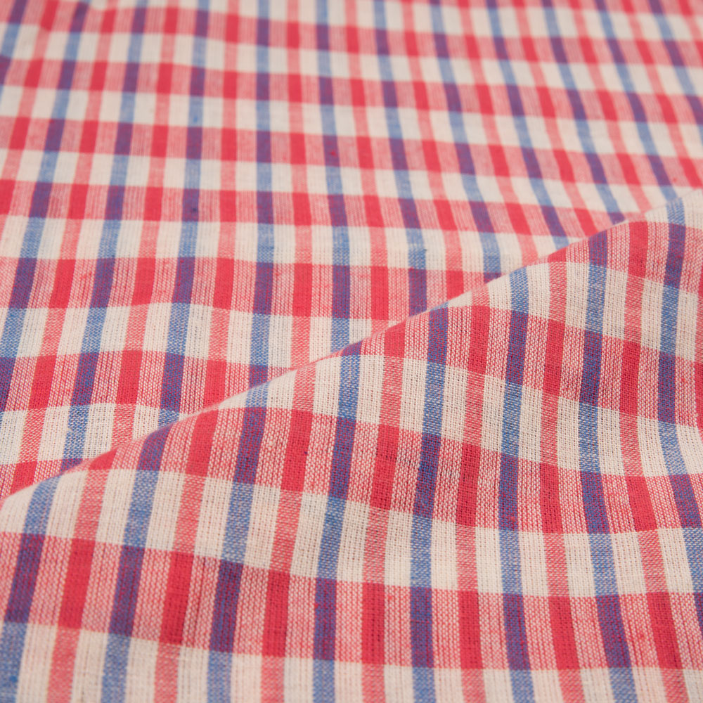 CHECK RED PURE COTTON 86 GSM HANDWOVEN FABRIC 306