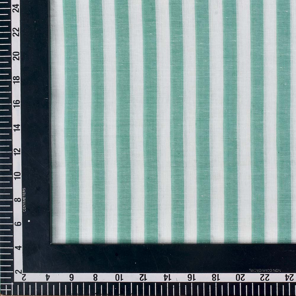 STRIPE GREEN & WHITE PURE COTTON 62 GSM HANDWOVEN FABRIC