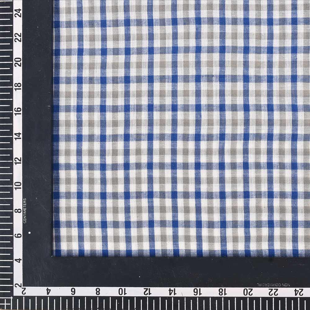 CHECK BLUE & GREY PURE COTTON 65 GSM HANDWOVEN FABRIC