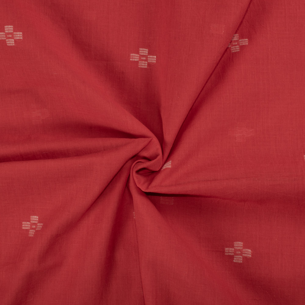 Geometric Red Jamdani Pure Khadi 65 GSM Fabric