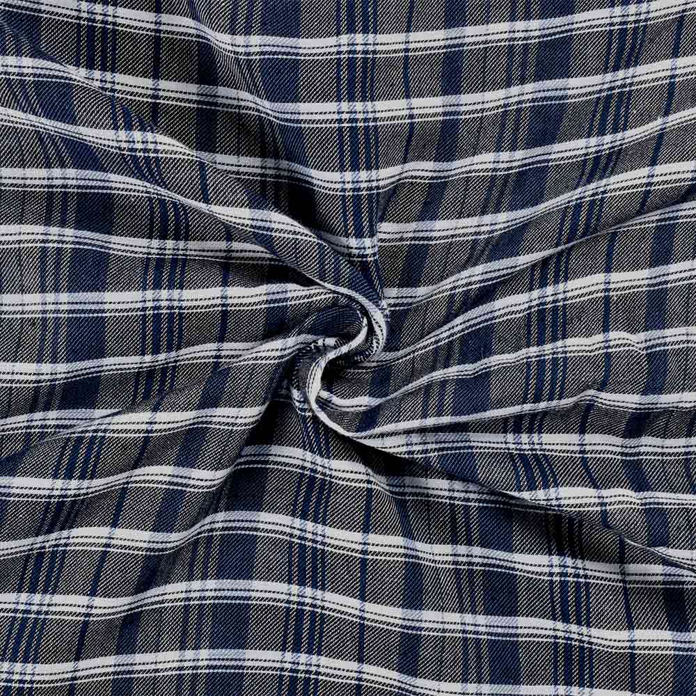 CHECK REVERSIBLE SATIN TWILL BLUE PURE COTTON 100 GSM HANDWOVEN FABRIC