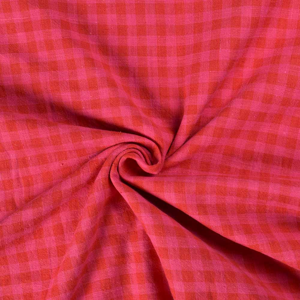 Check Pink Pure Khadi 125 GSM Handwoven Fabric