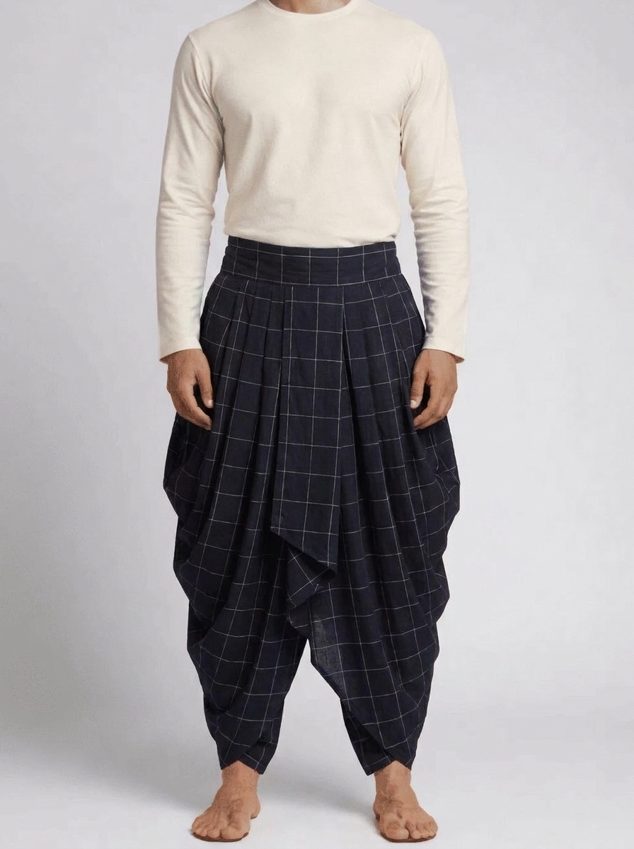 Checked Draped Dhoti Pants