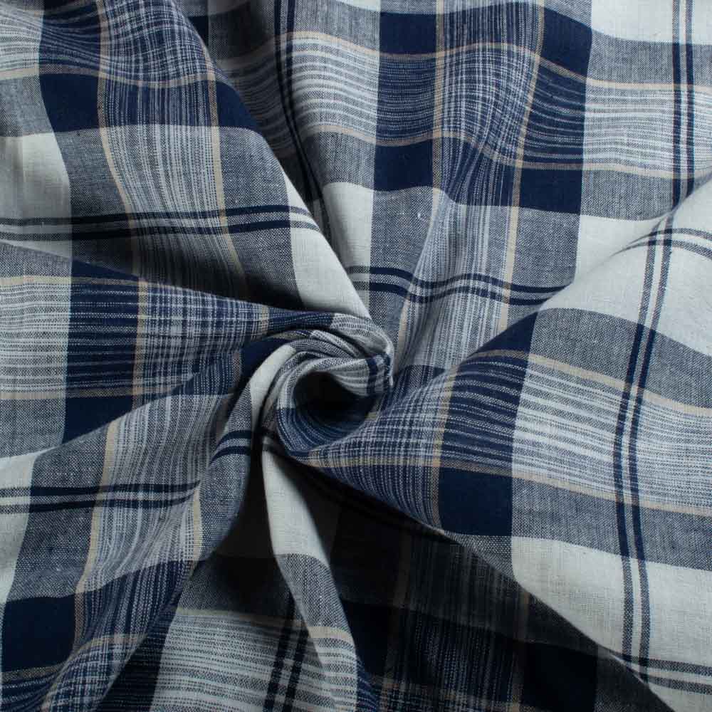 Check Blue & White Tie Dye 100 GSM Pure Cotton Handwoven Fabric