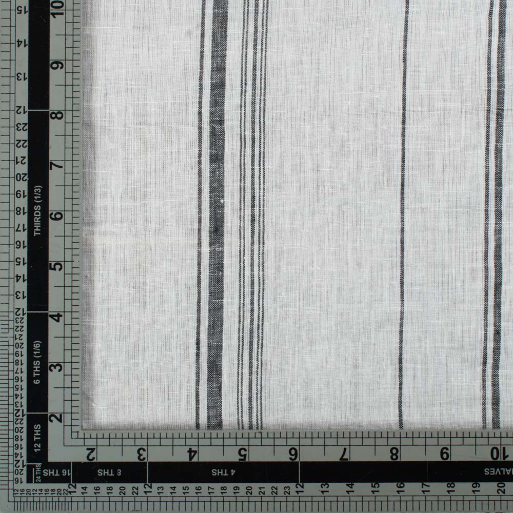 STRIPE WHITE PURE LINEN 127 GSM HANDWOVEN FABRIC