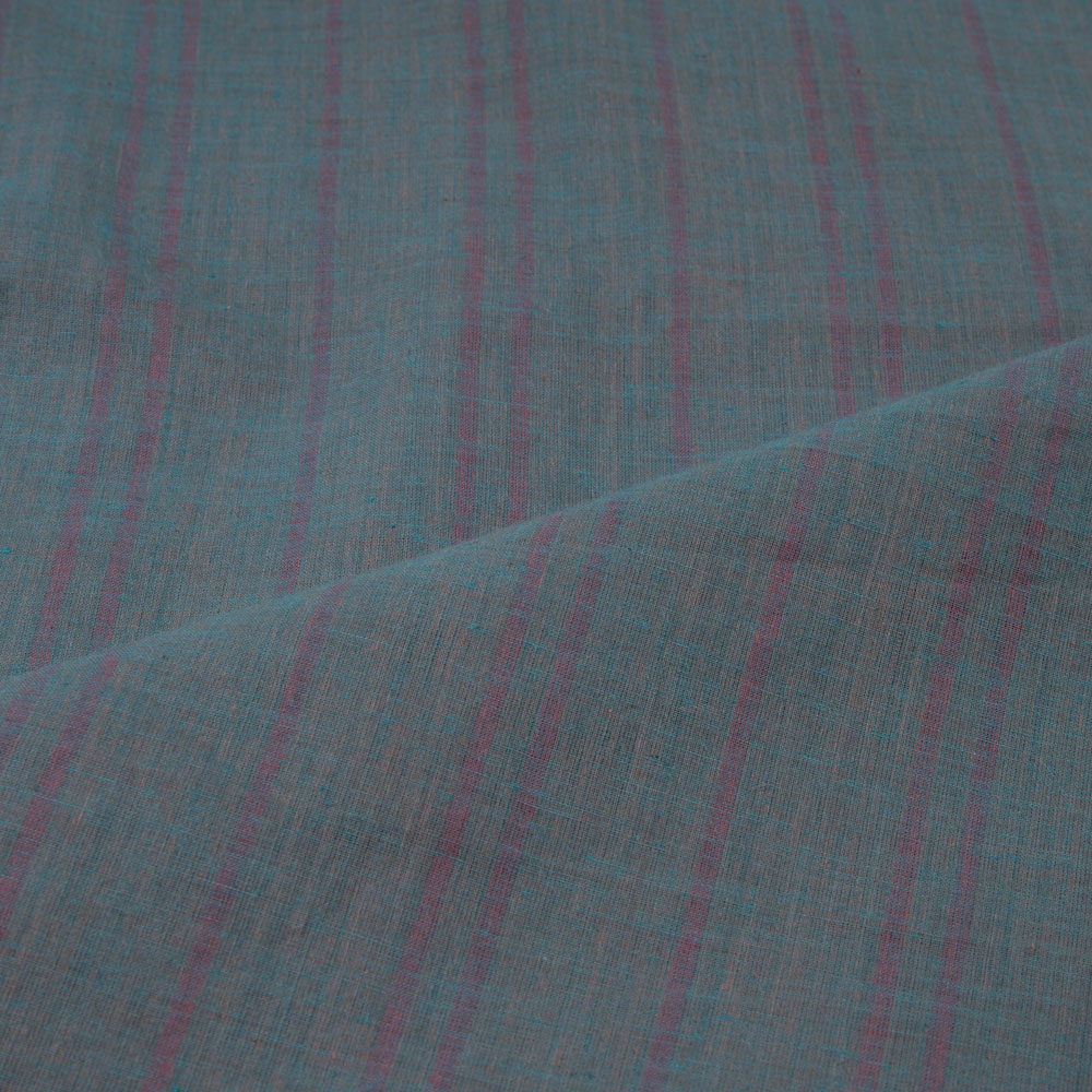 STRIPE TEAL PURE COTTON 56 GSM HANDWOVEN FABRIC