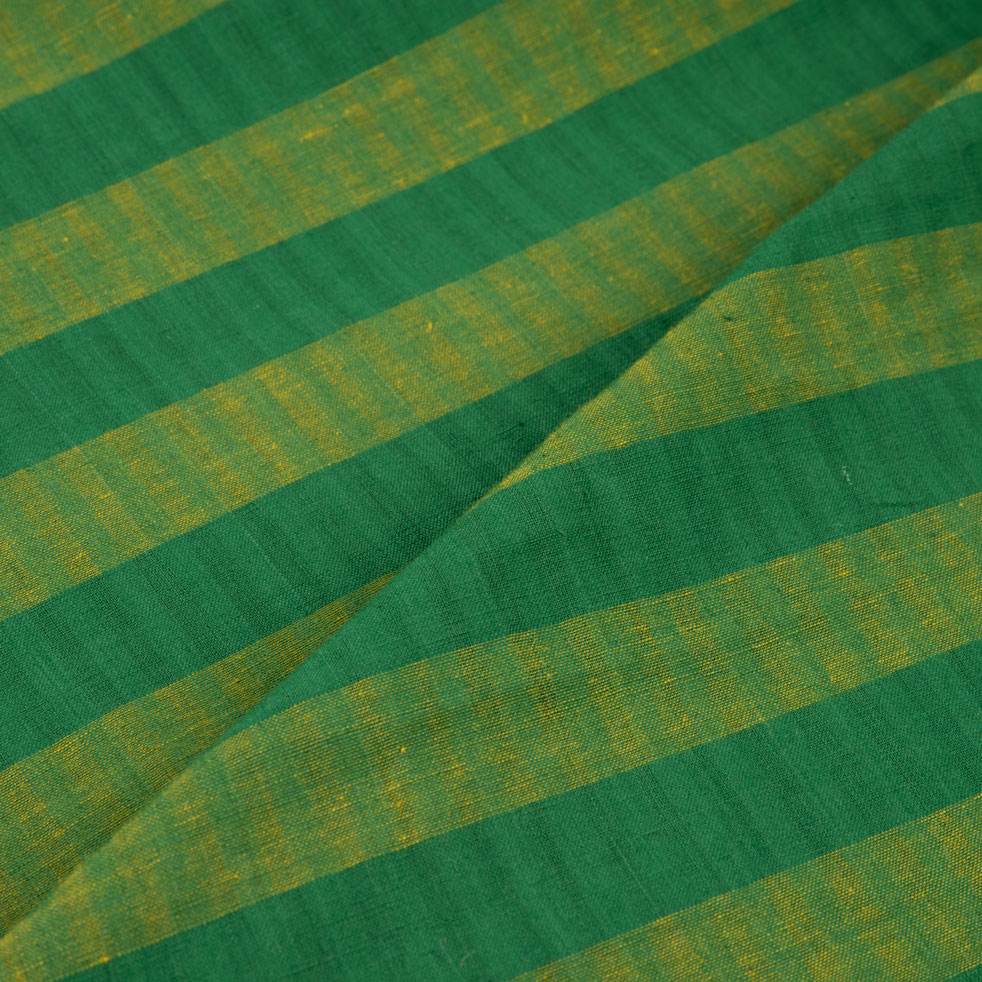 STRIPE GREEN PURE COTTON 96 GSM HANDWOVEN FABRIC 110