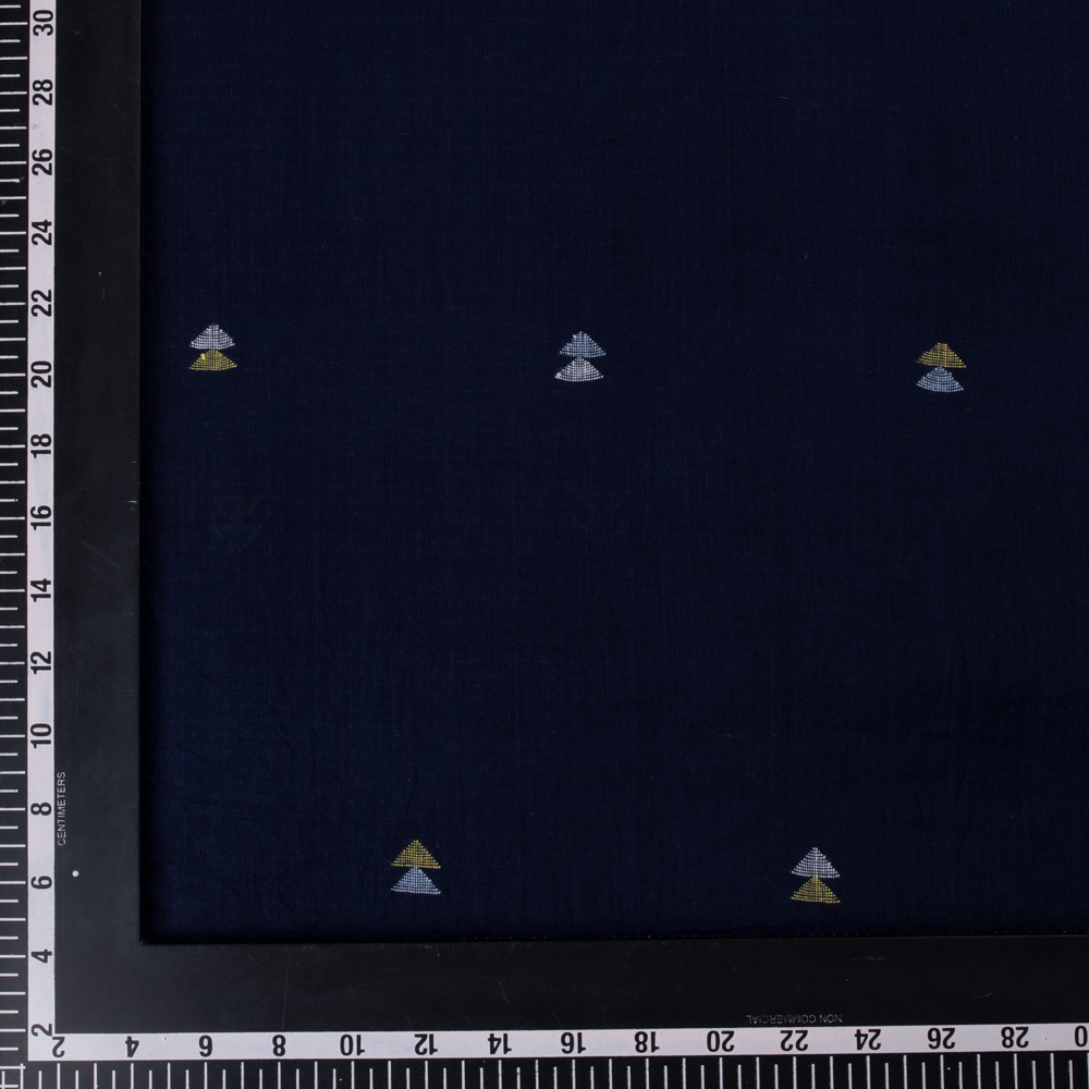 GEOMETRIC NAVY BLUE JAMDANI PURE COTTON 64 GSM FABRIC