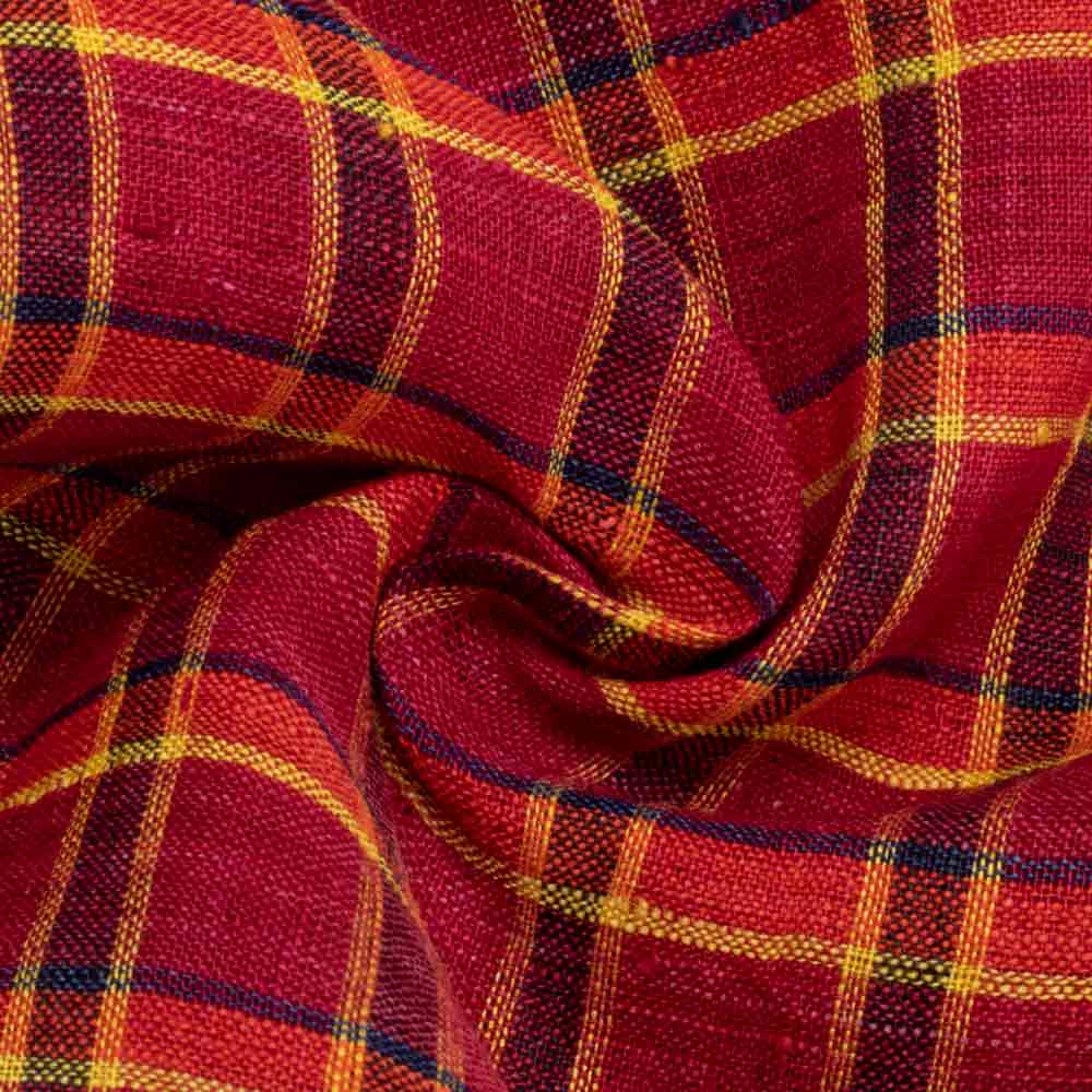 Check Red Pure Linen 135 GSM Handwoven Fabric