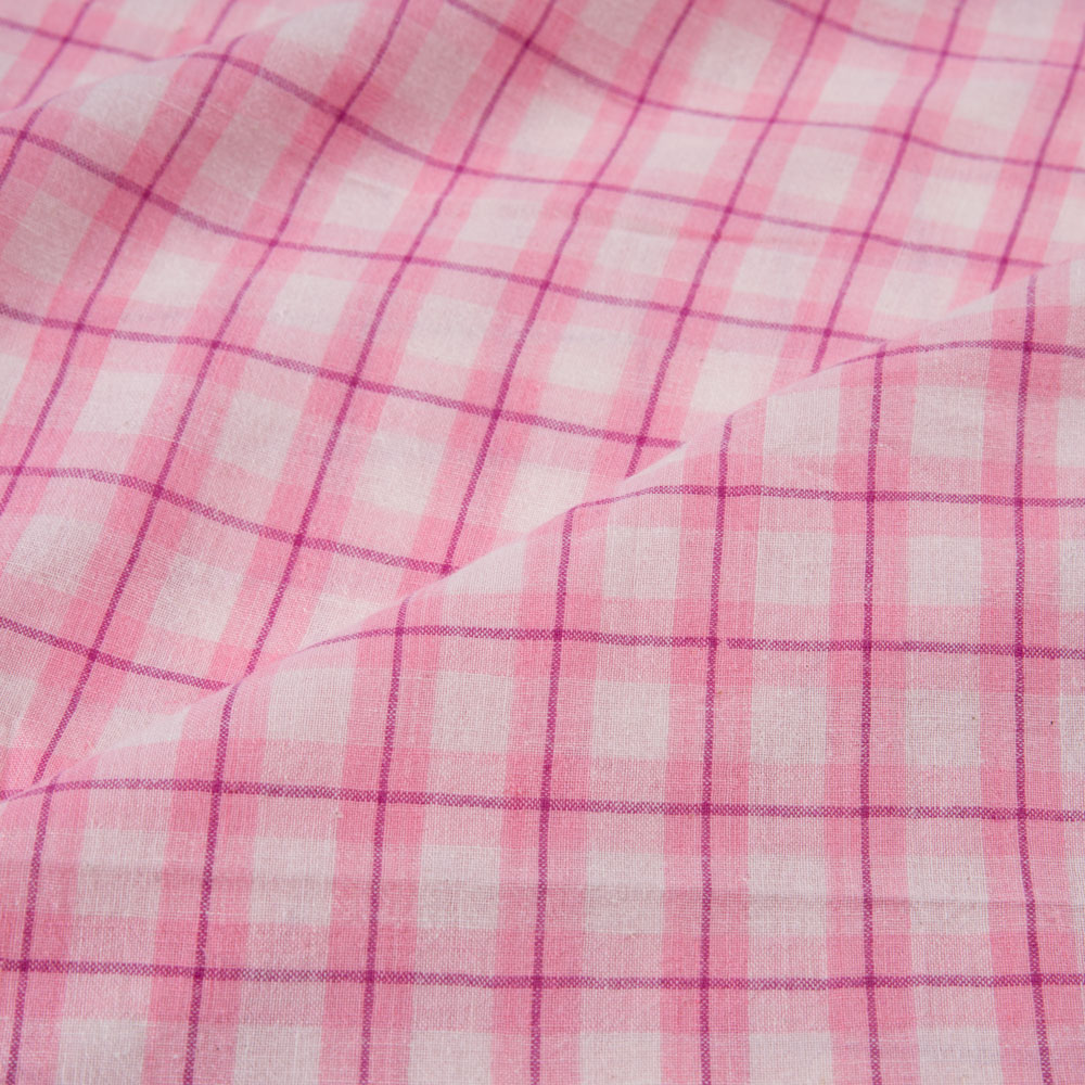 CHECK PINK PURE COTTON 82 GSM HANDWOVEN FABRIC