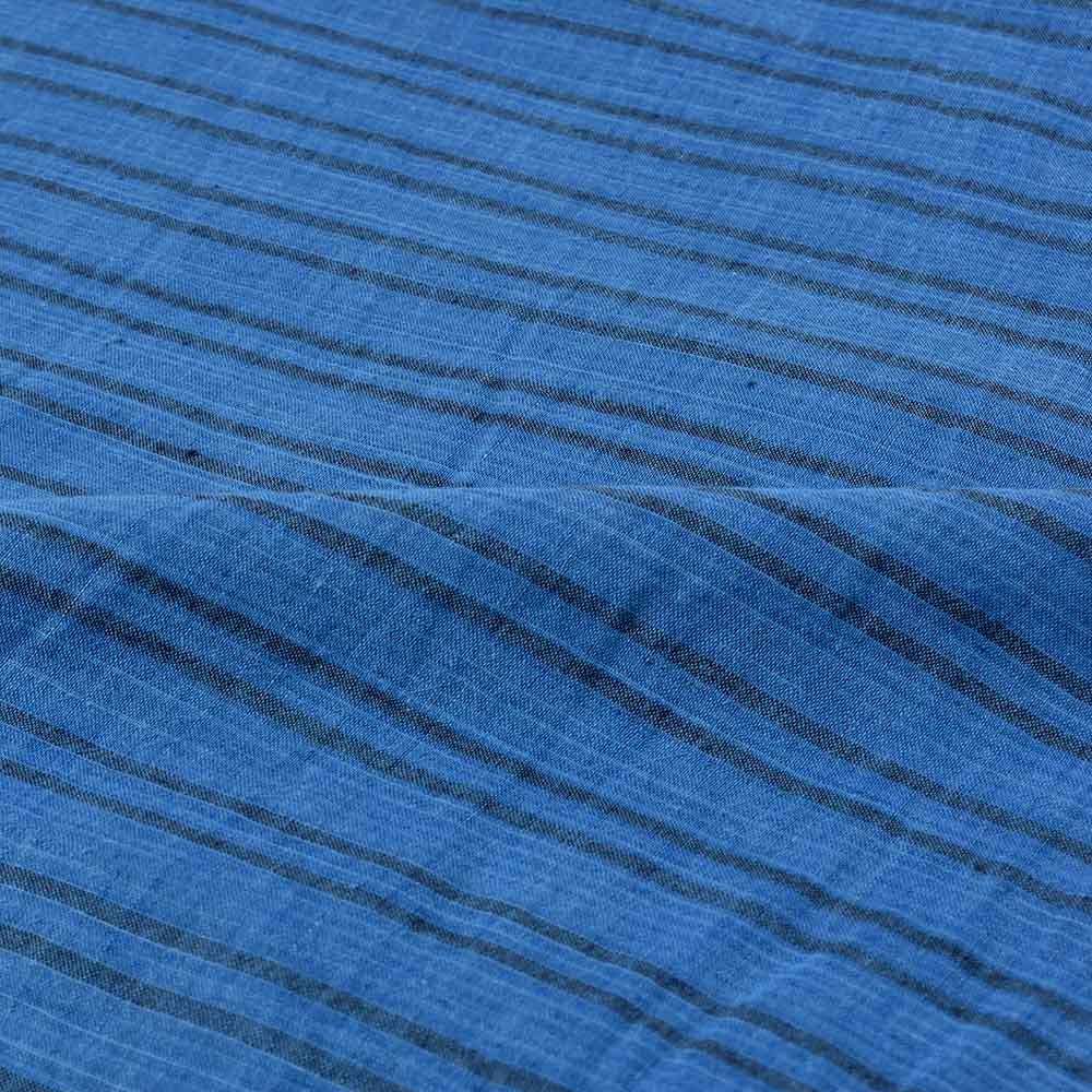 STRIPE BLUE BLACK KHADI COTTON 65 GSM HANDWOVEN FABRIC 335