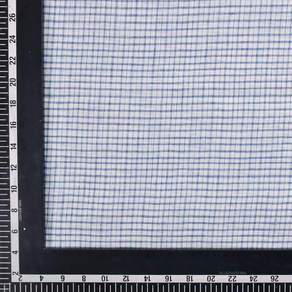 CHECK WHITE & BLUE PURE COTTON 102 GSM HANDWOVEN FABRIC