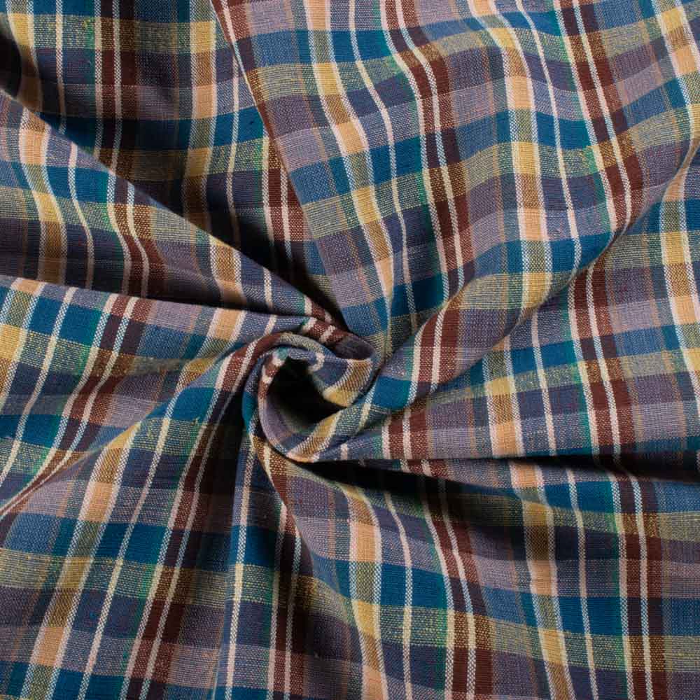 Multicolor Check Cotton & Hemp 140 GSM Handwoven Fabric