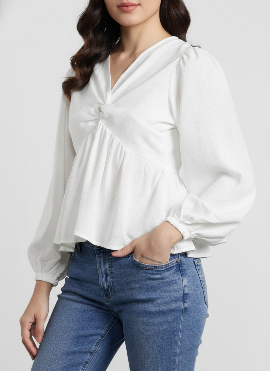 Scallop Gathered Peplum Top