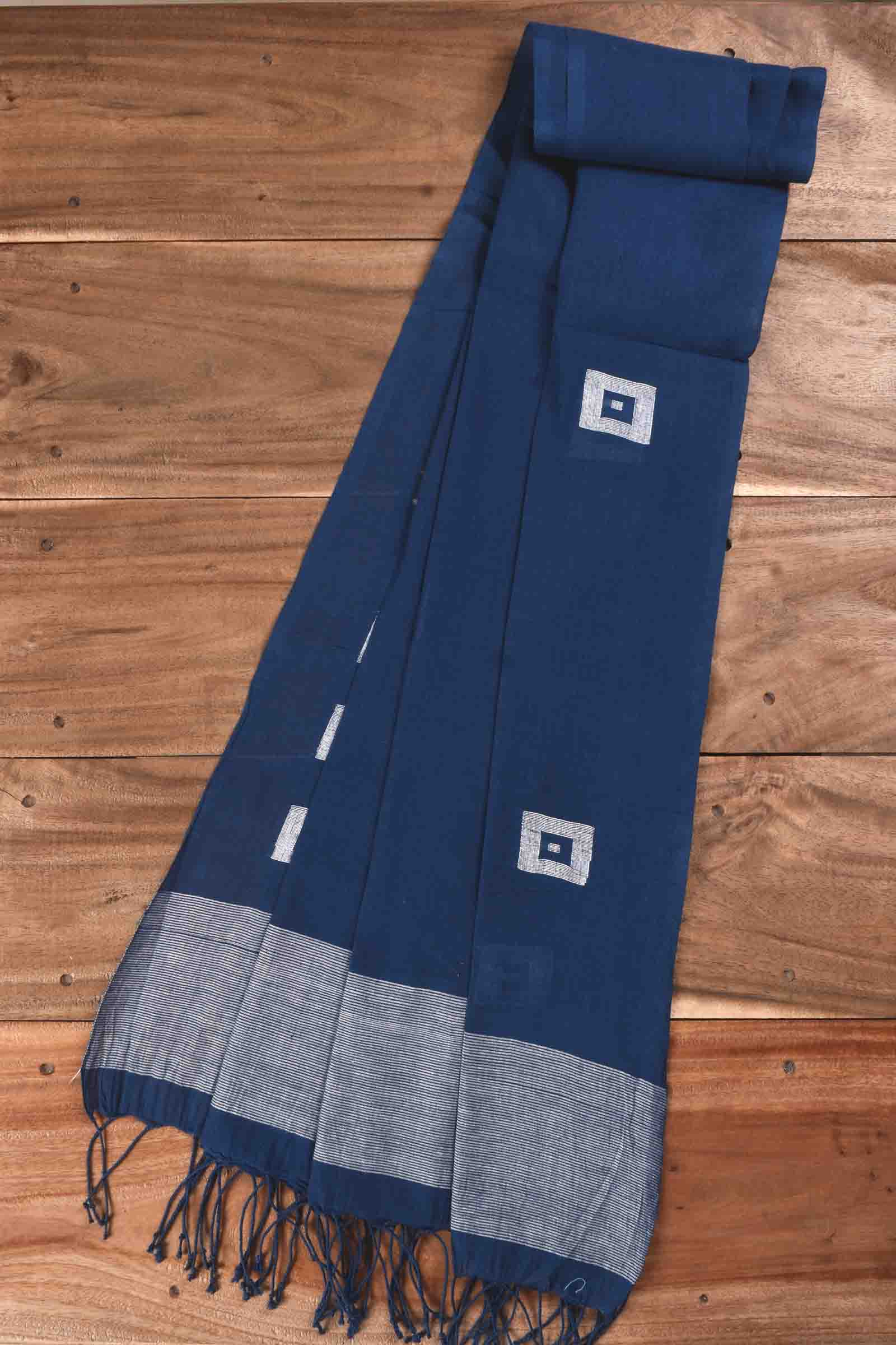 Geometric Blue Handwoven Pure Cotton Scarf
