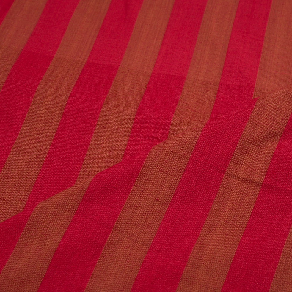 STRIPE RED & BROWN PURE COTTON 72 GSM HANDWOVEN FABRIC